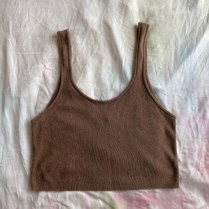 OZMA Sable Brown Knit cotton linen crop Tank top